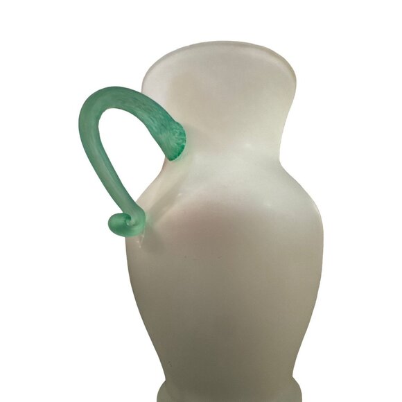 Vintage Frosted Glass Vase With Green Twisted Handles - Picture 12 of 12